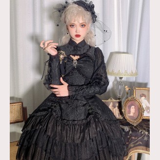 Bowknot Goth Qi Lolita Dress JSK + Cropped Jacket Outfit by Alice Girl (AGL17)